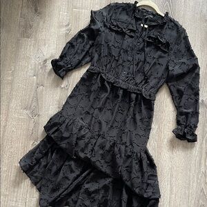 Saks Fifth Avenue Black Textured High Low Dress